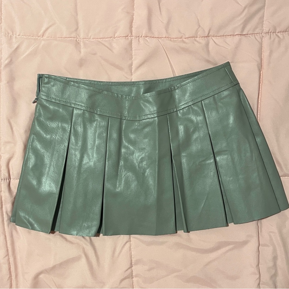 Gray Leather Mini Skirt With Undershorts